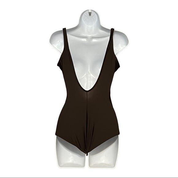 Janine Robin Swarovski Jeweled French One-Piece Swimsuit Sz 10 Brown Low-Back - Picture 4 of 7